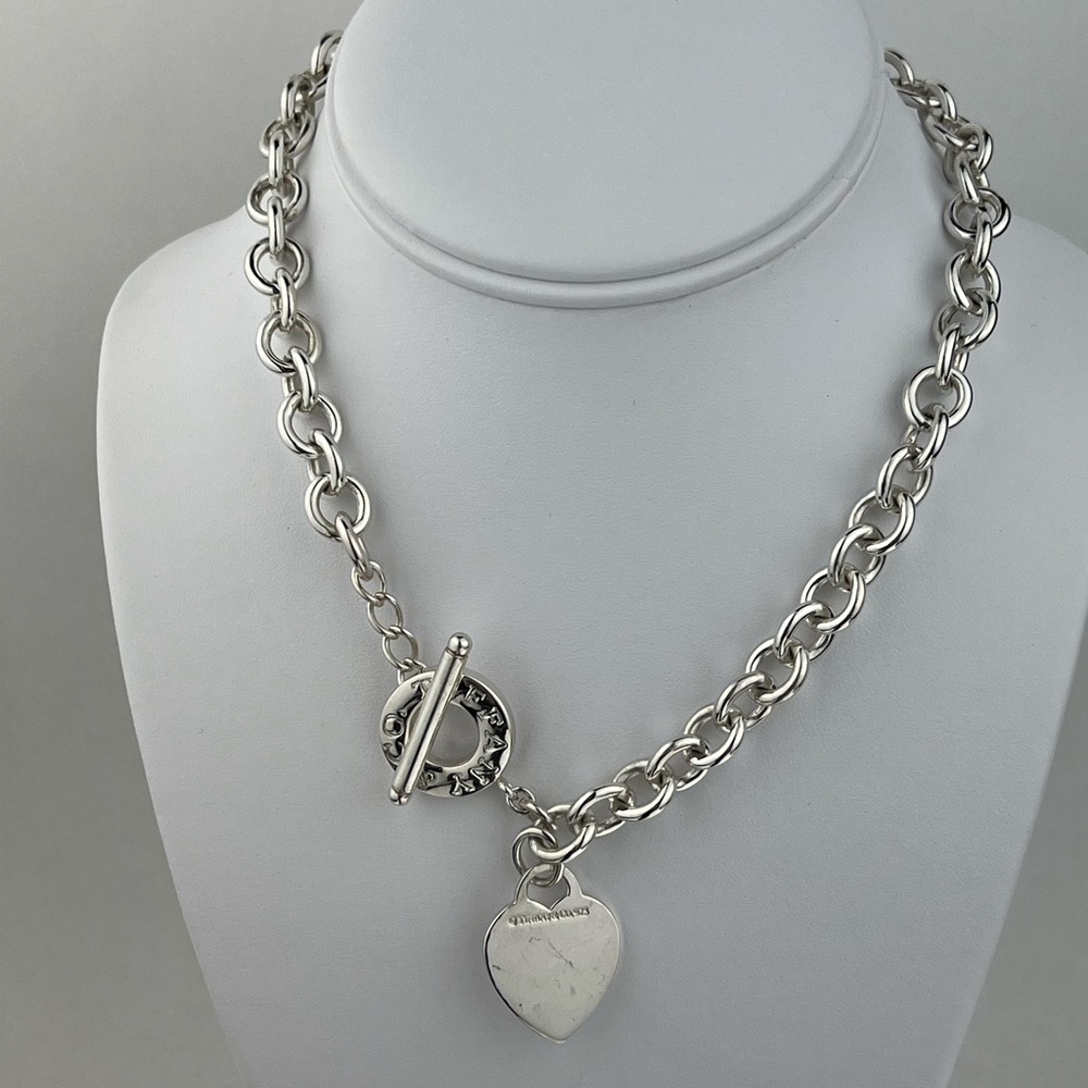 Vintage Tiffany & Co. 16”Sterling Silver Toggle Necklace with Heart Charm